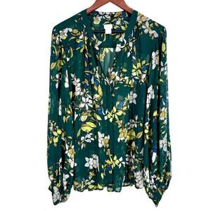 Chicos Plus Size 2X XXL 4 20/22 Sheer Green Tropical Blouse Shirt Top Beach